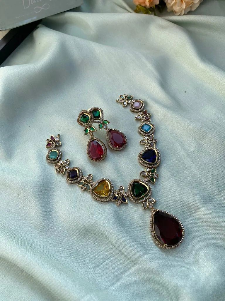 Navratna Droplet Necklace set